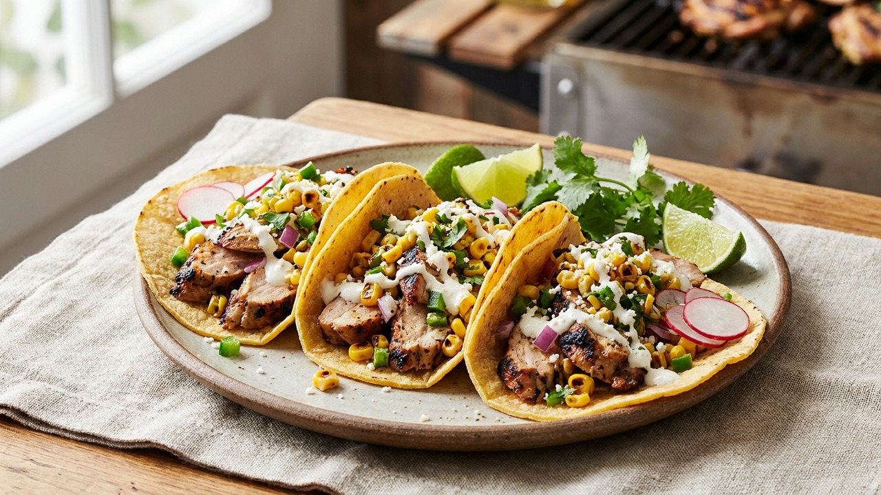 Grilled Citrus-Herb Chicken Tacos with Charred Corn Salsa
