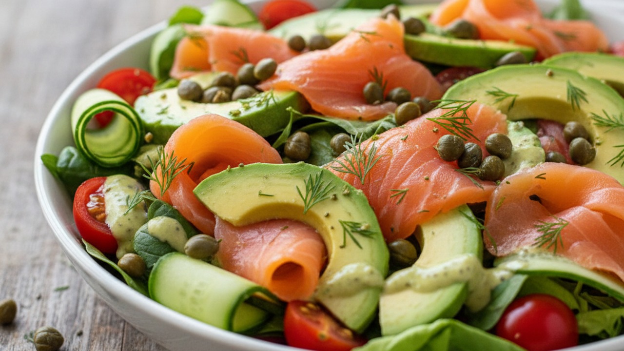 Assemble with smoked salmon and capers