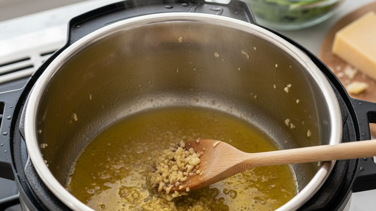Sauté garlic in butter and oil