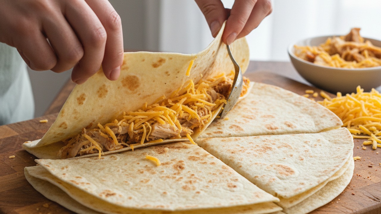 Fold the tortilla into four triangular pockets and fill