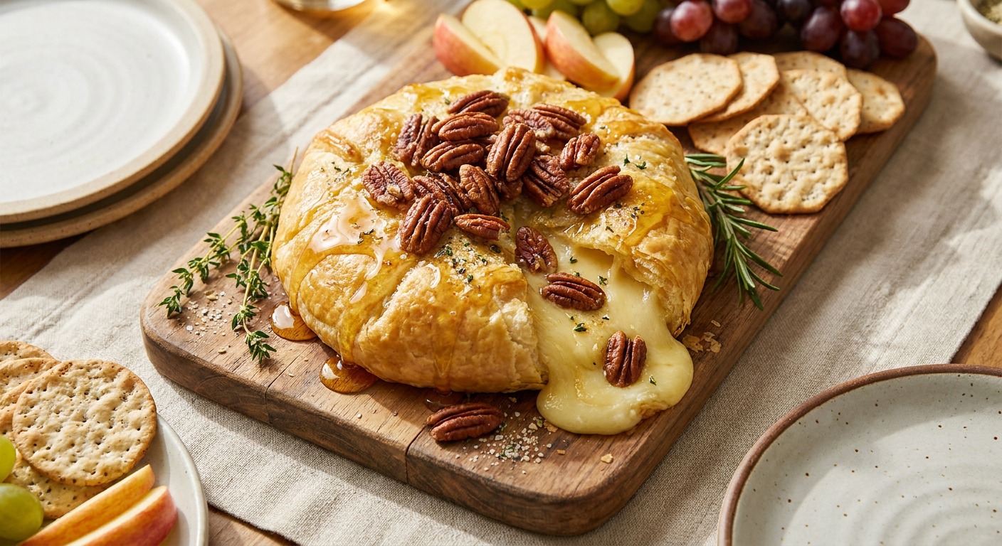 Baked Brie with Kinder's Organic Buttery Garlic Salt, Honey and Toasted Pecans