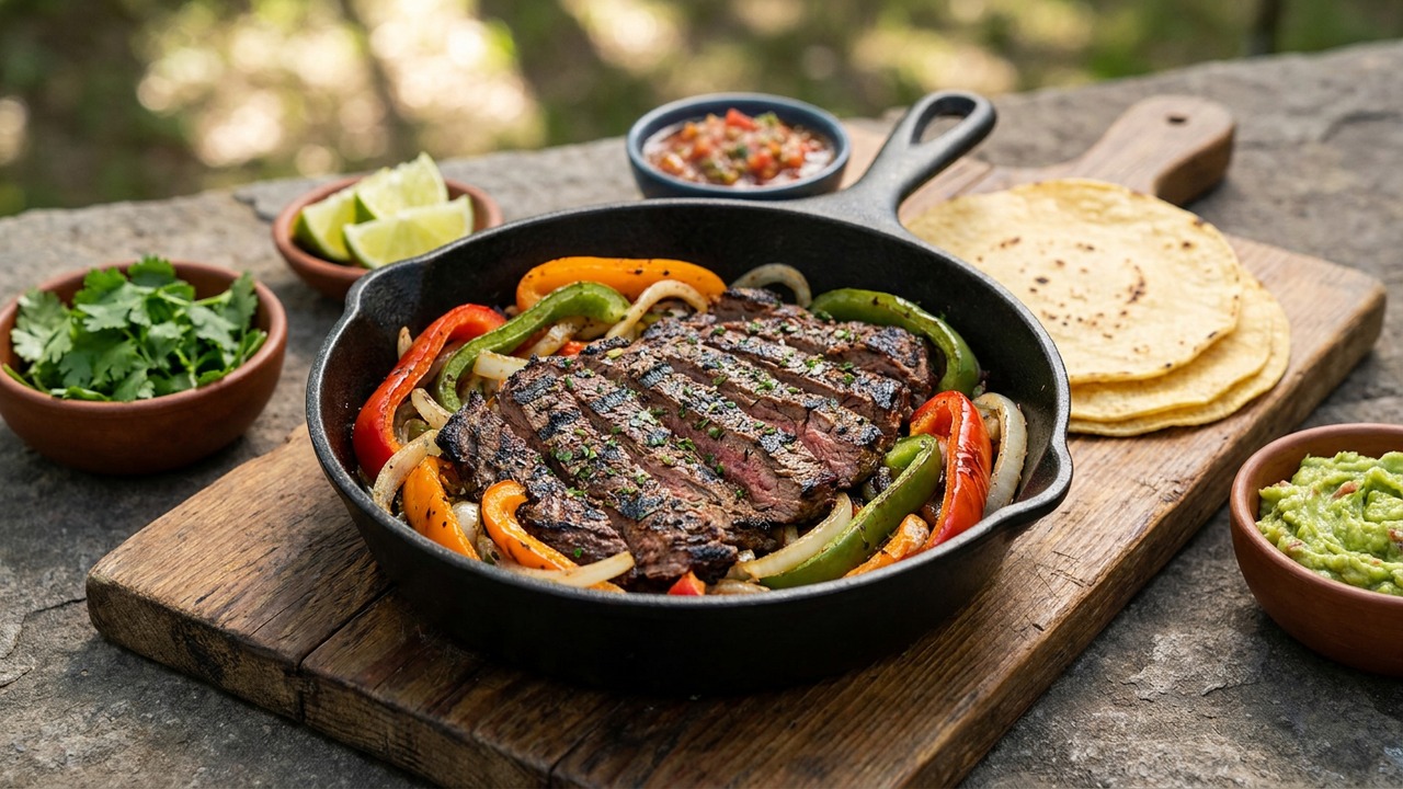 Charred Steak Fajitas with Citrus Marinade and Sizzling Peppers