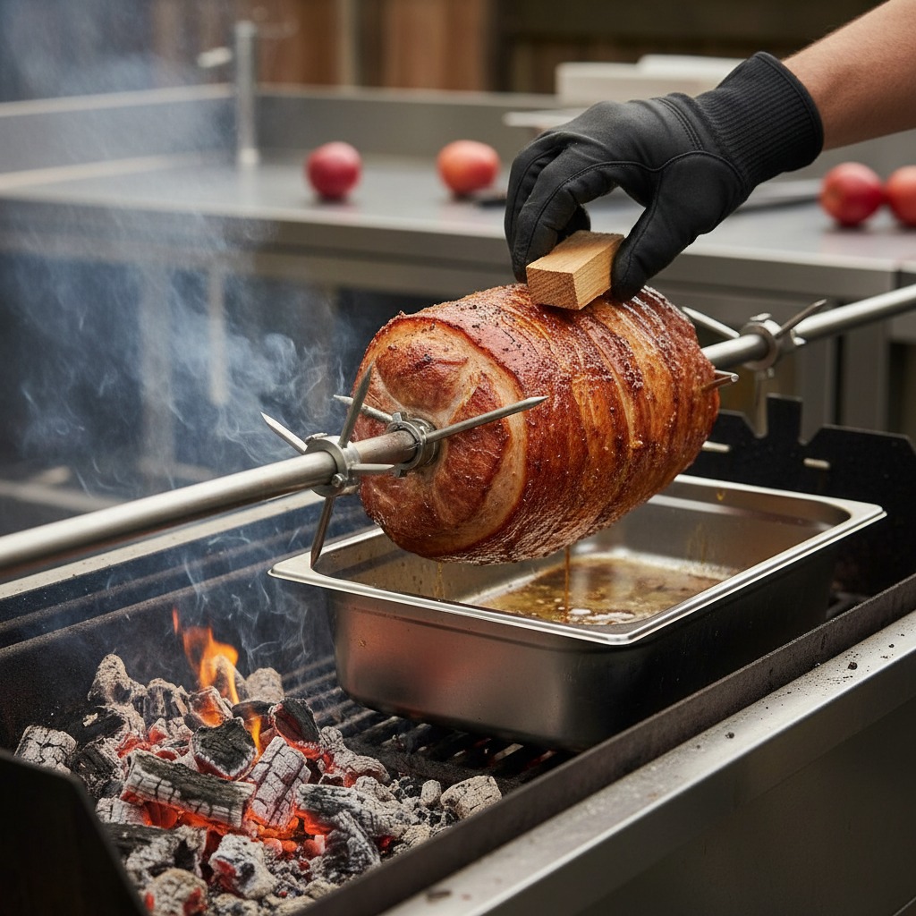 Set up rotisserie for charcoal or gas