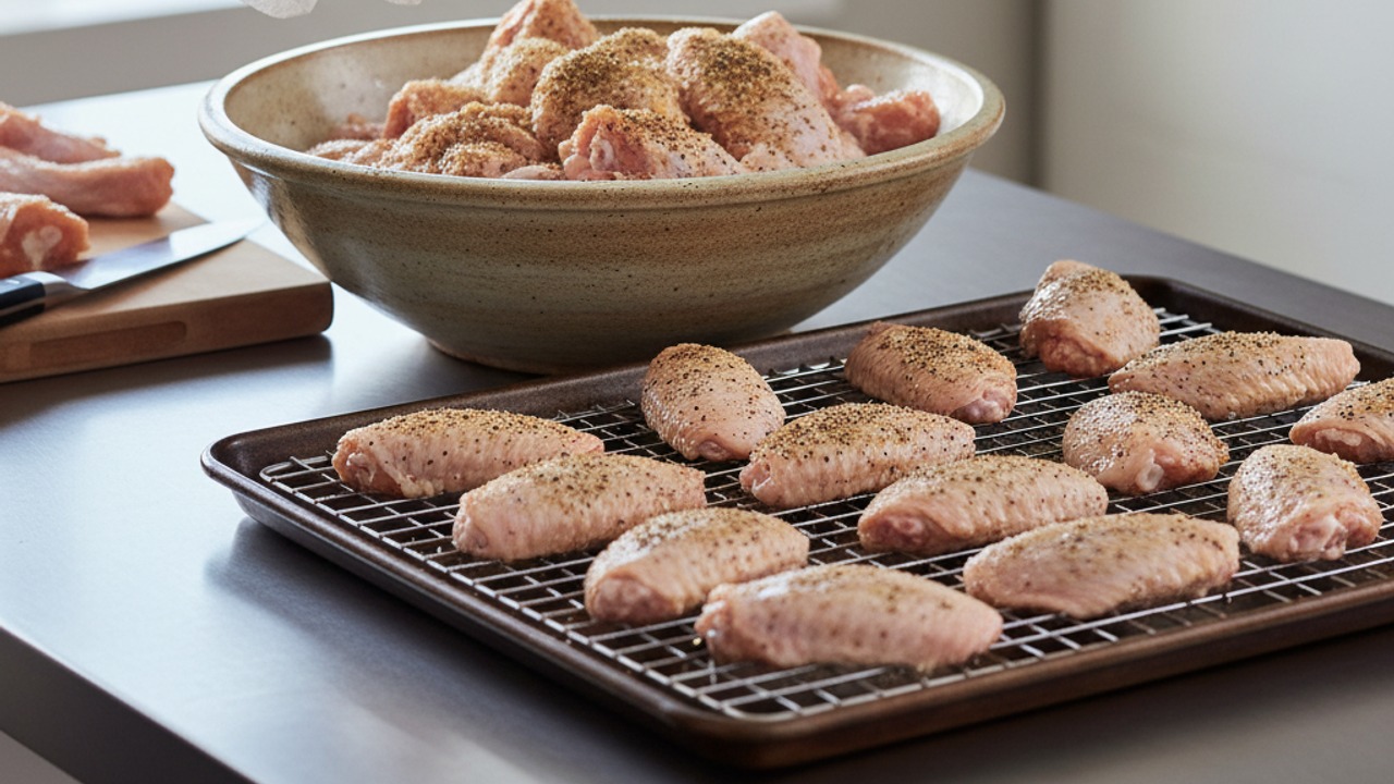Prep, season and dry the wings