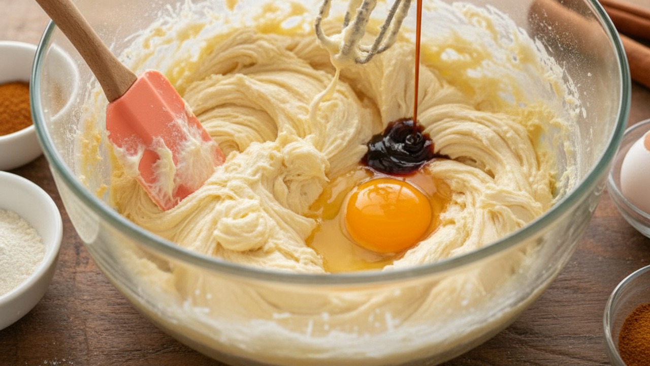 Cream butter, sugar and mix wet ingredients