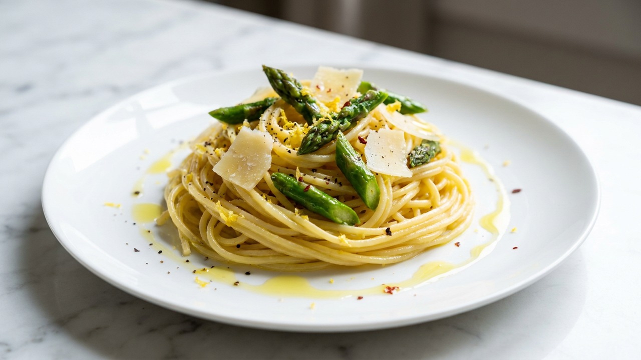 Lemon Parmesan Asparagus Pasta with Garlic and Olive Oil