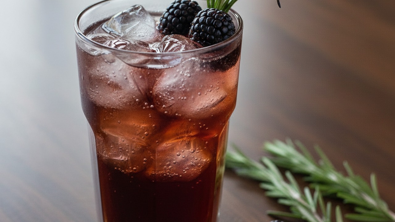 Cast-Iron Smoked Blackberry Bourbon Fizz with Grilled Rosemary