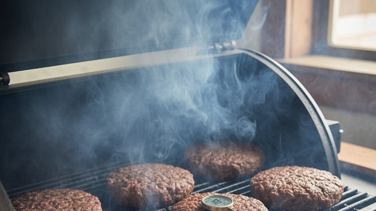 Smoke the patties low and slow