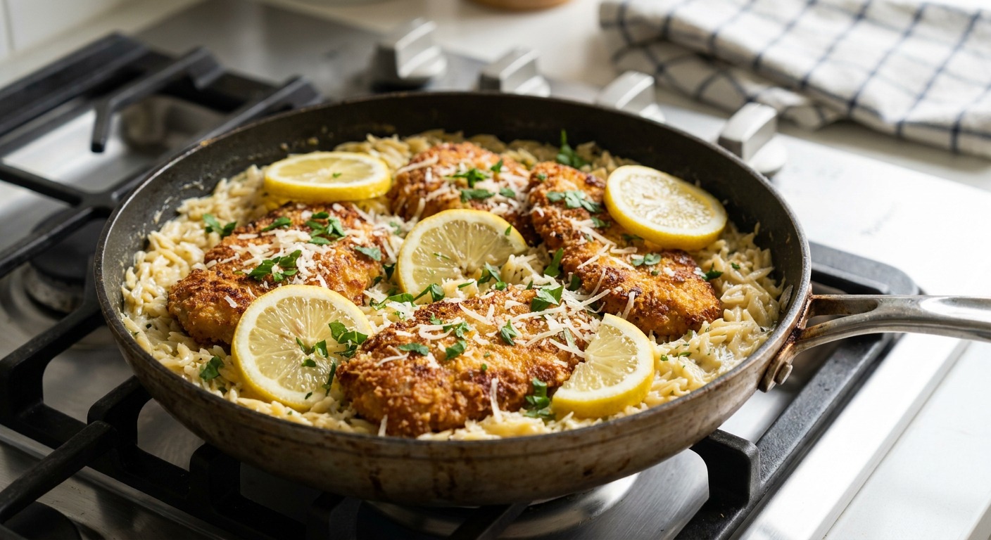Orzo Al Limone With Crispy Parmesan Chicken
