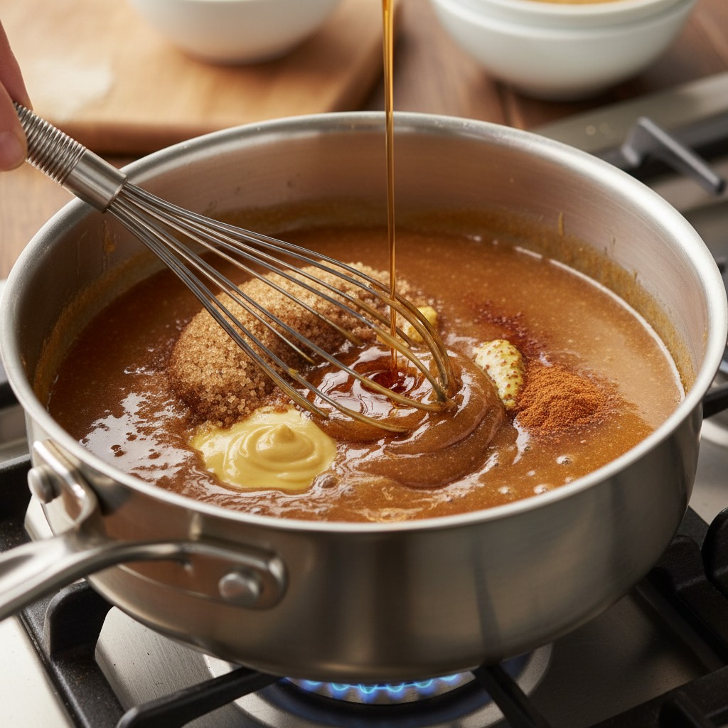 Make the brown sugar–maple glaze
