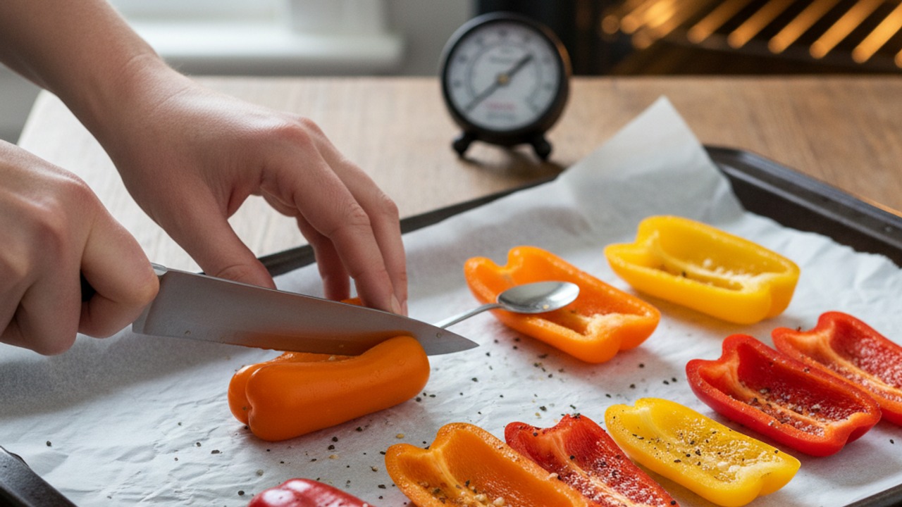 Prep the peppers and oven