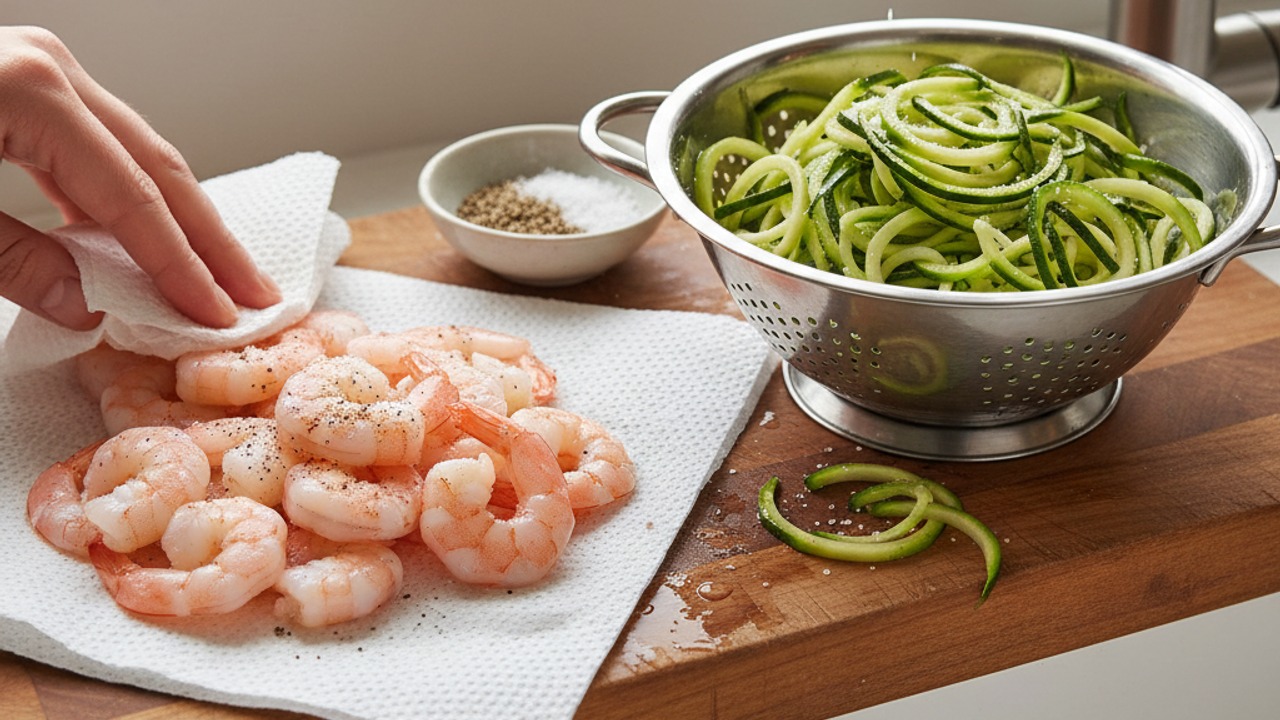 Prep shrimp and zucchini