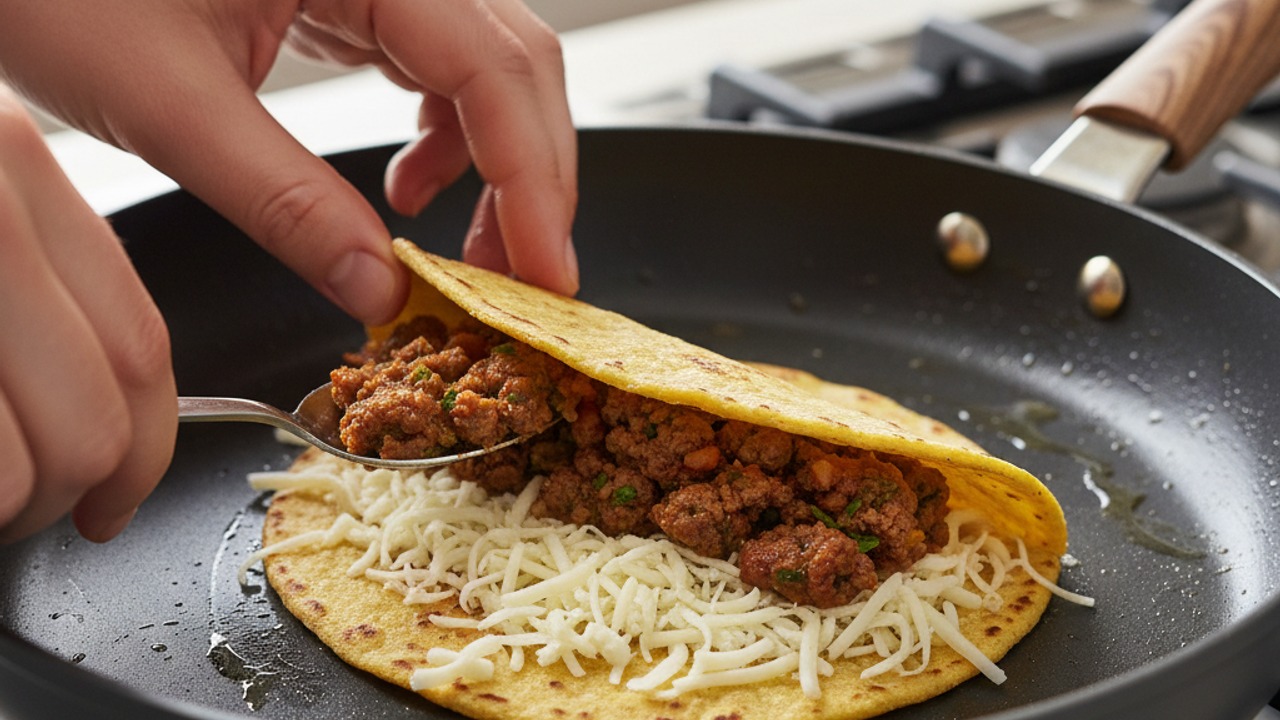 Assemble and crisp the tacos