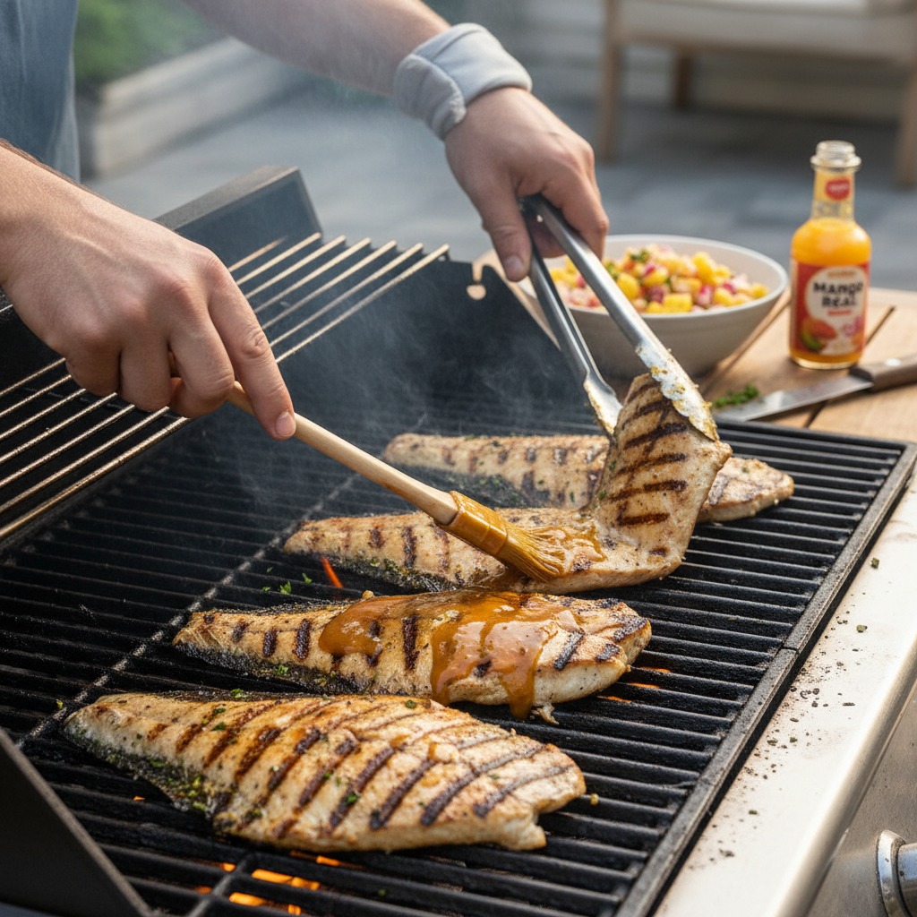 Grill the mahi-mahi and glaze