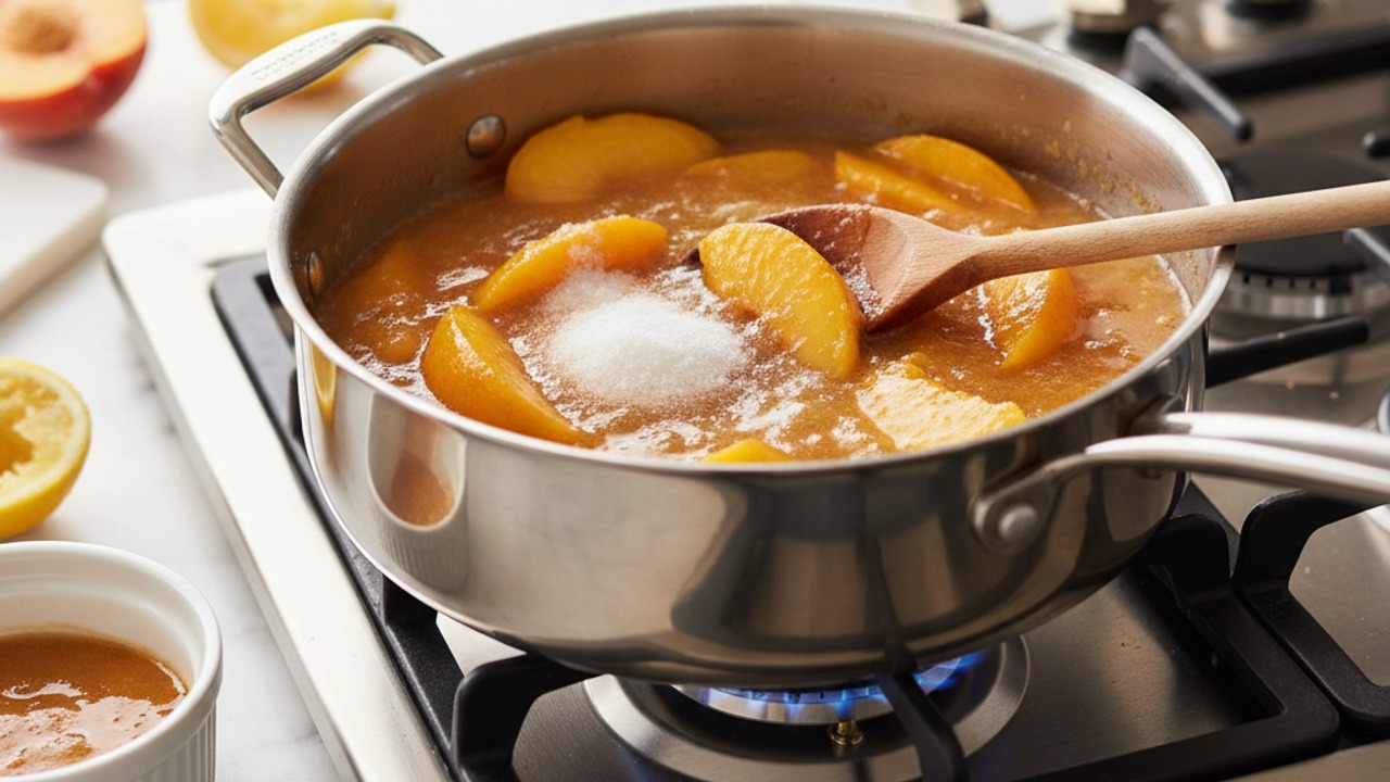 Cook the peach compote