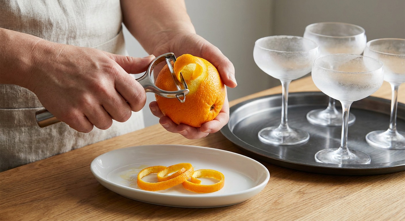 Chill glasses and prepare garnishes