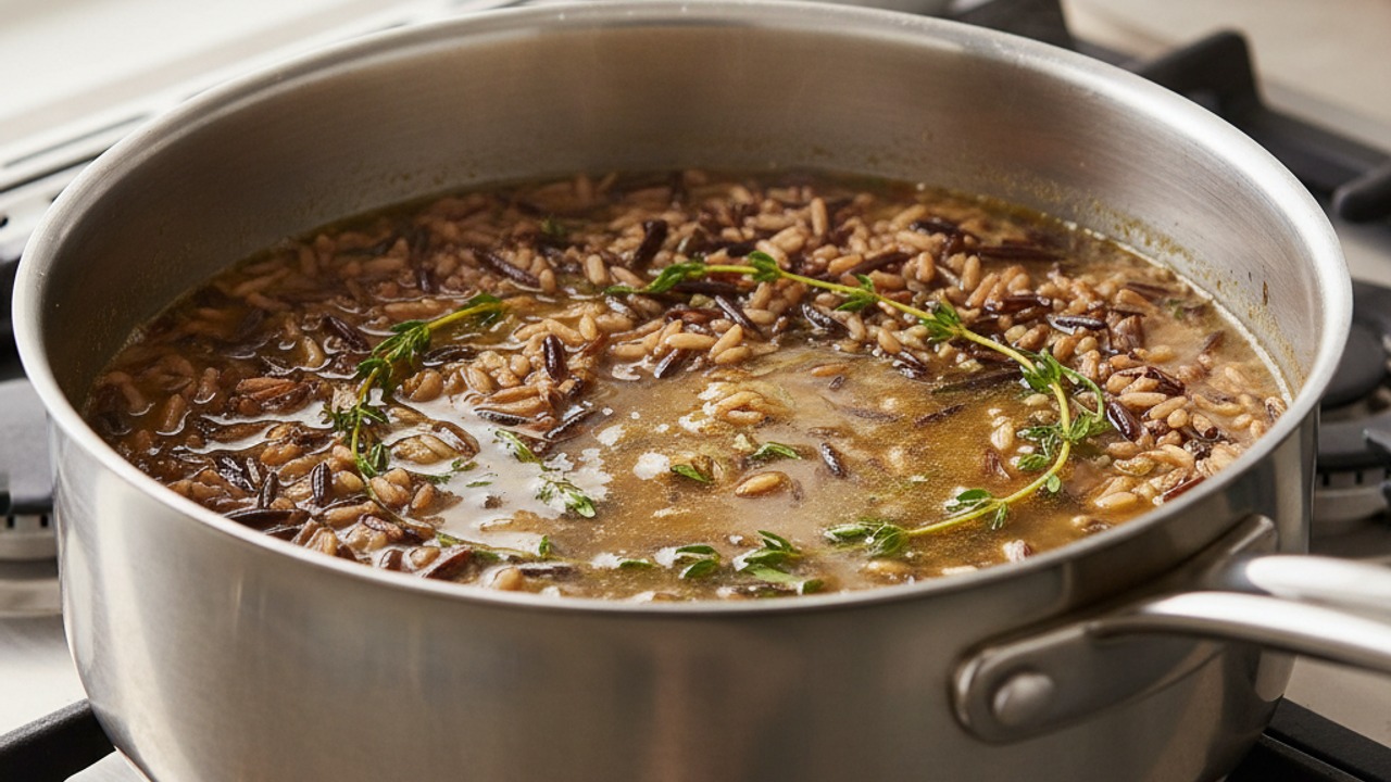 Simmer the wild rice