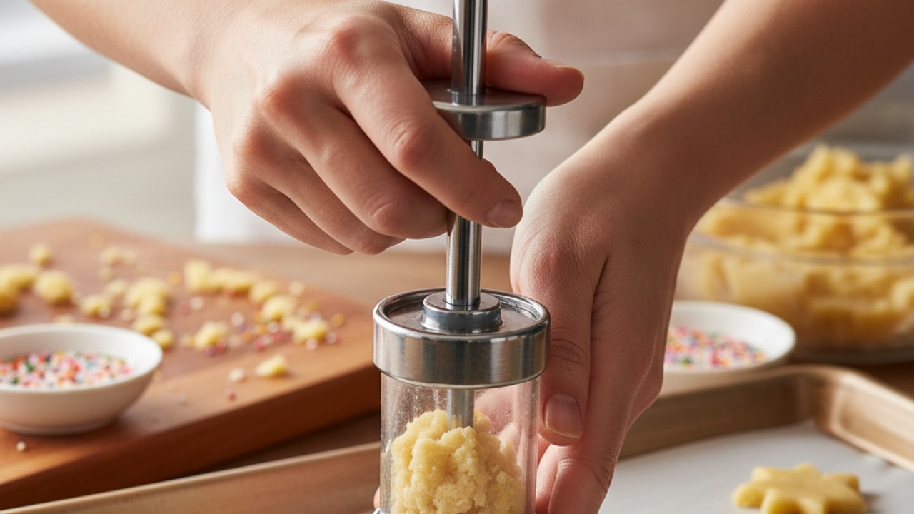 Fill the cookie press and pipe