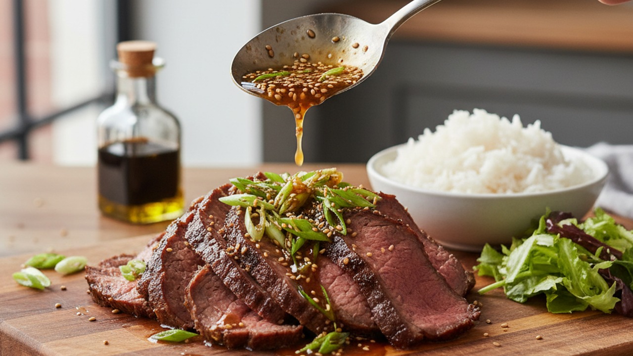 Make the scallion-sesame sauce and finish