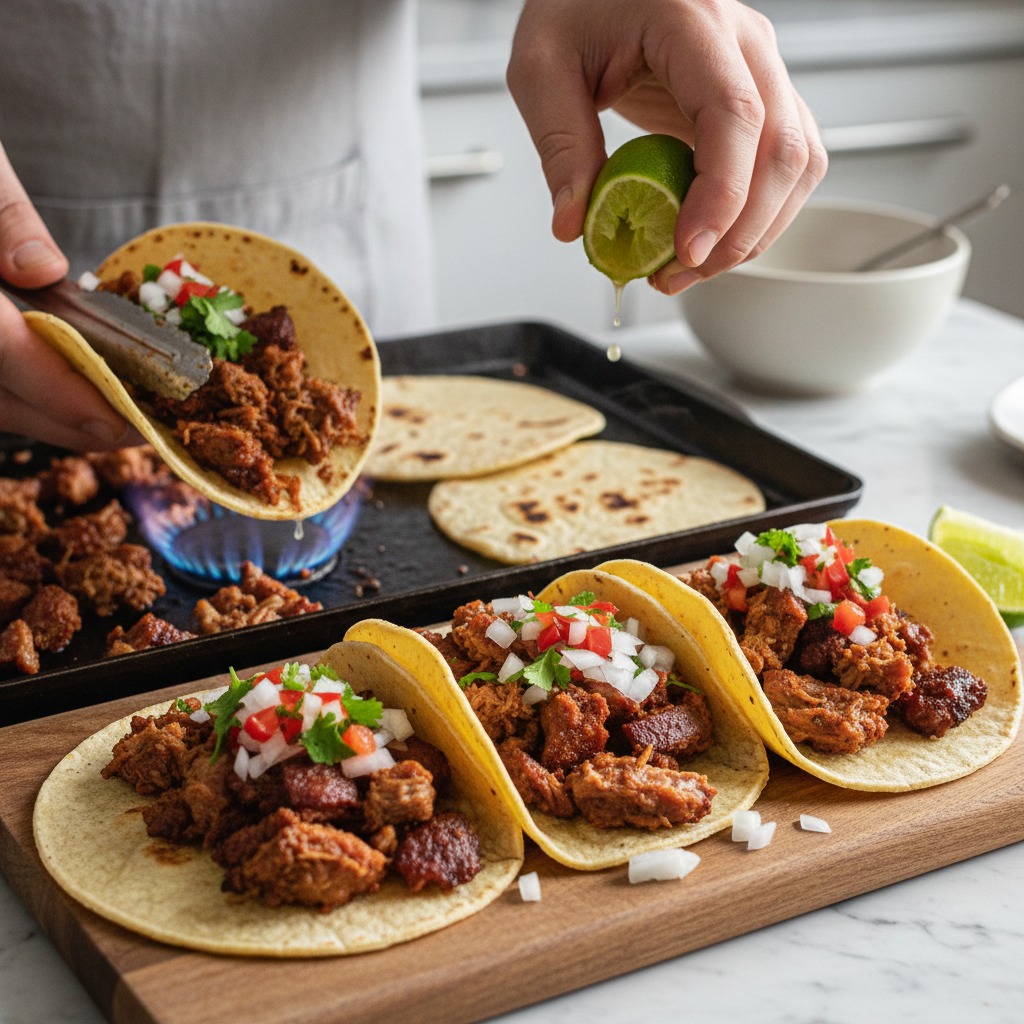 Warm tortillas and assemble tacos
