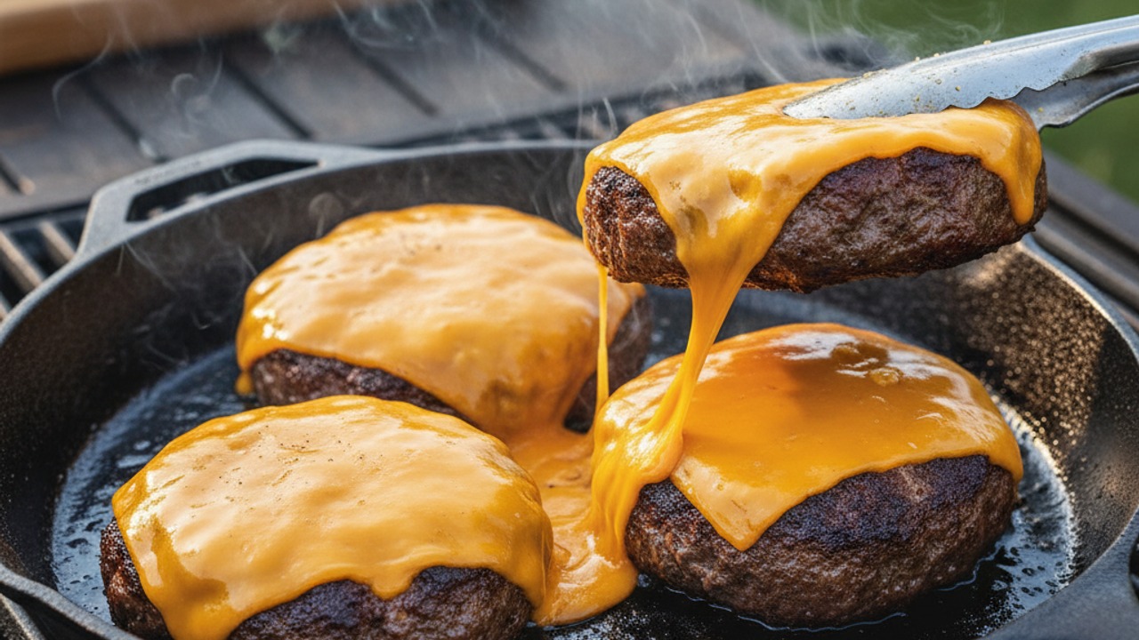 High-heat sear and melt cheese