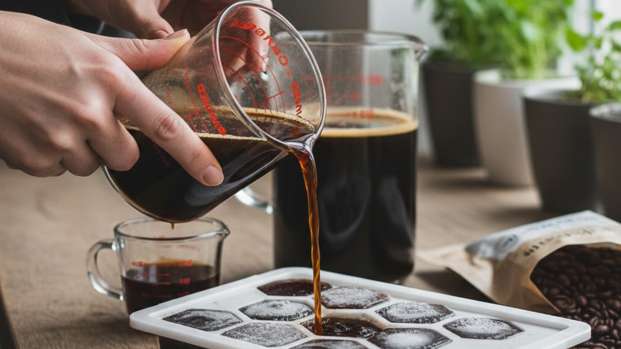 Make coffee ice cubes (make ahead)