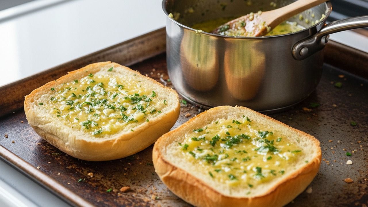 Make garlic butter and toast the buns