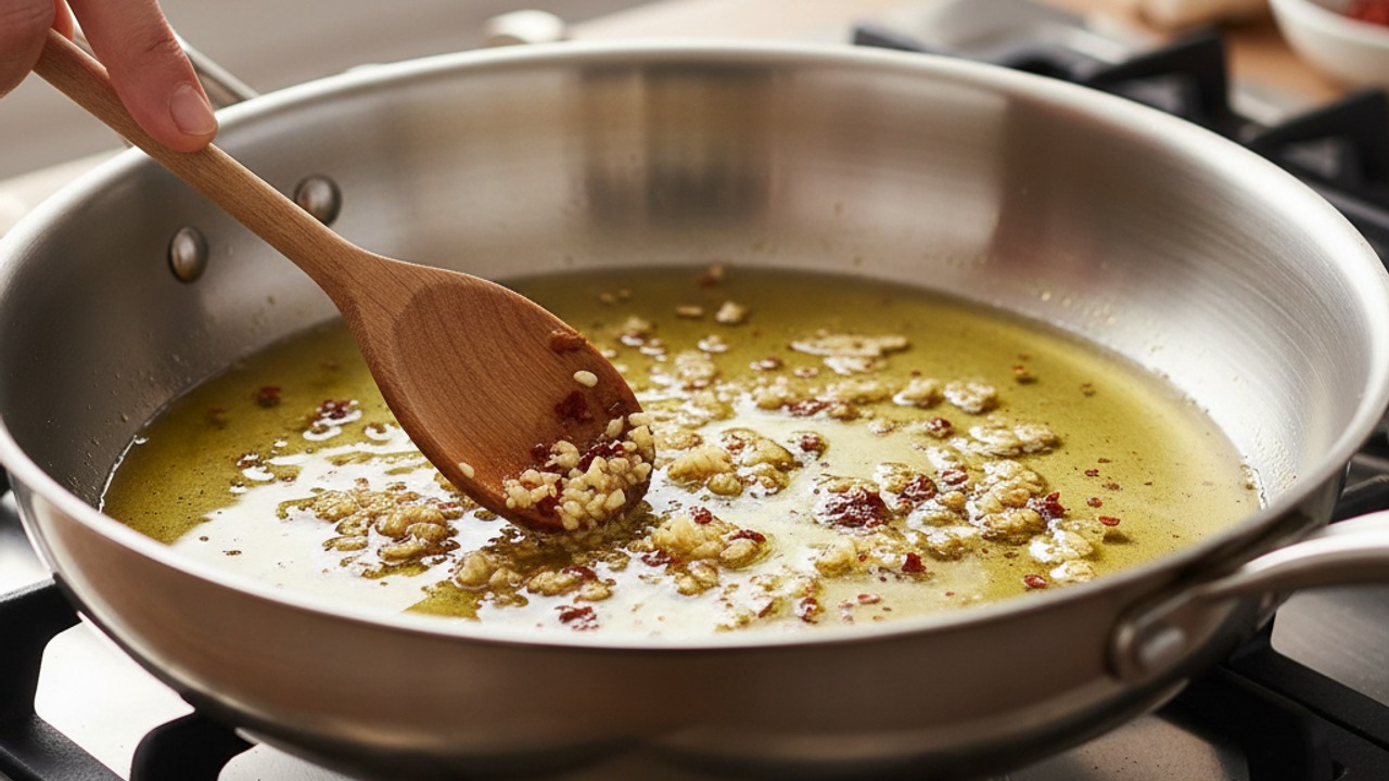 Sauté garlic and chile