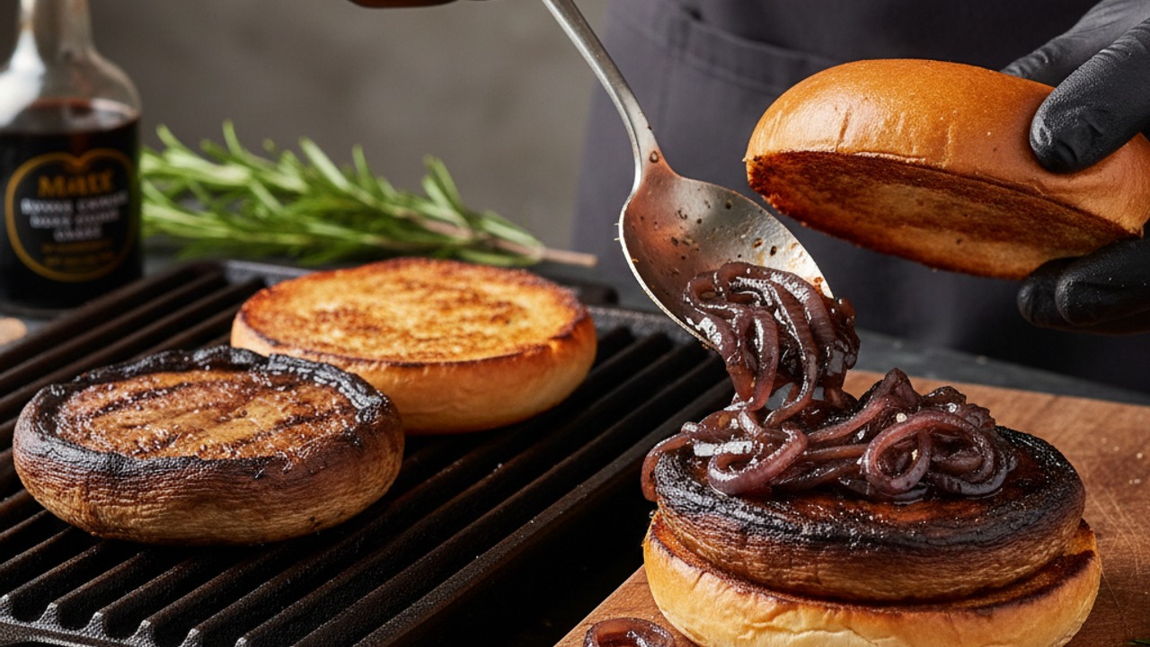 Toast buns and assemble burgers