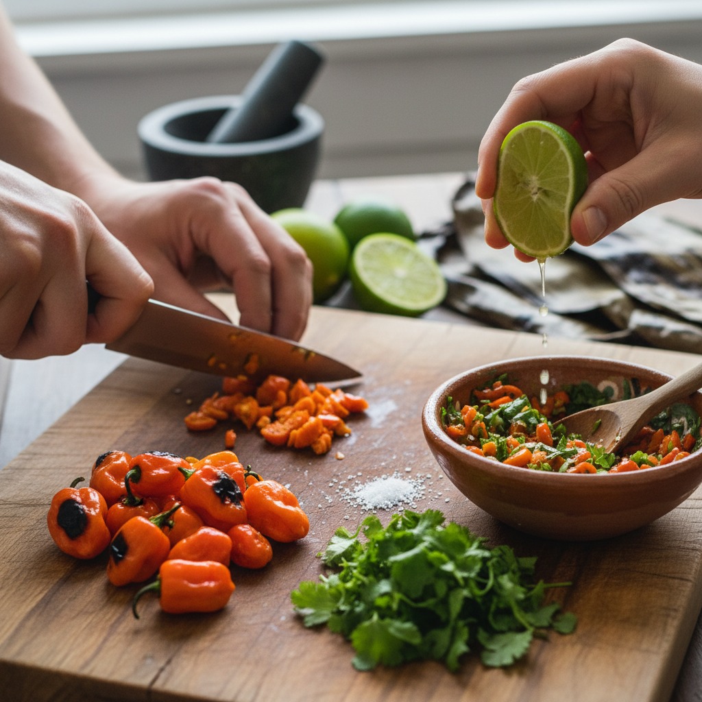 Make the bright habanero–lime salsa