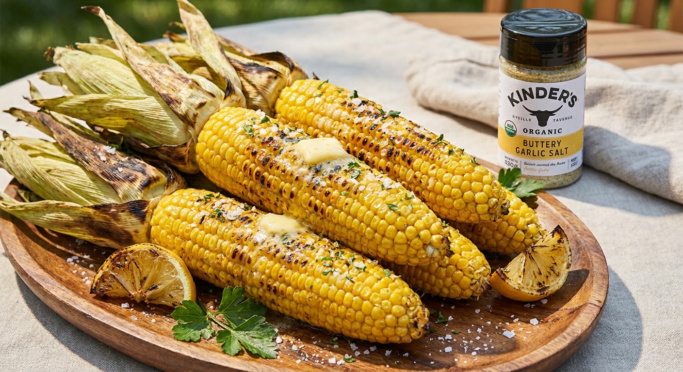 Lemon Butter Grilled Corn with Kinder's Organic Buttery Garlic Salt