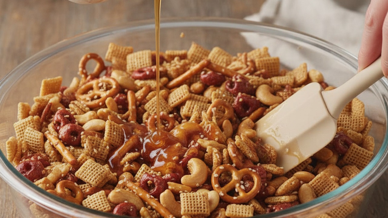 Toss cereal with glaze