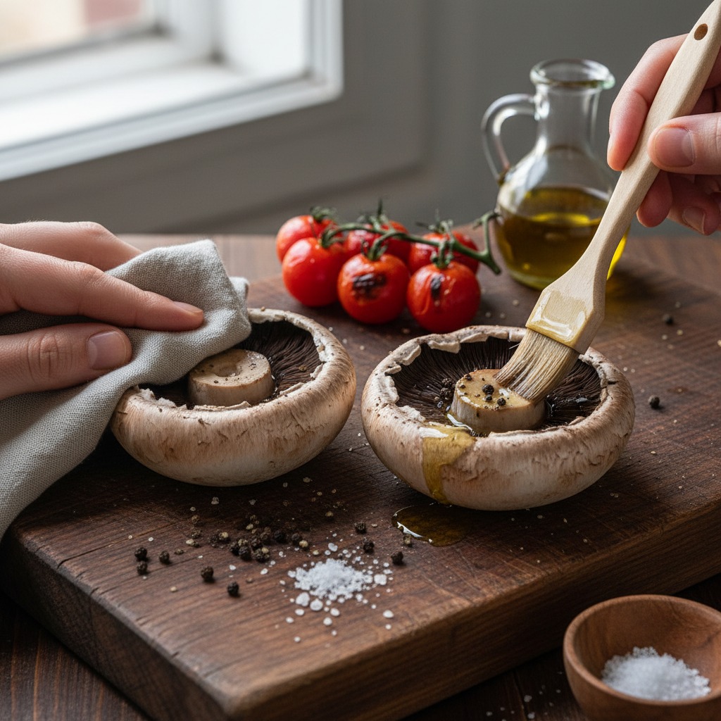 Clean, season and marinate the portobellos