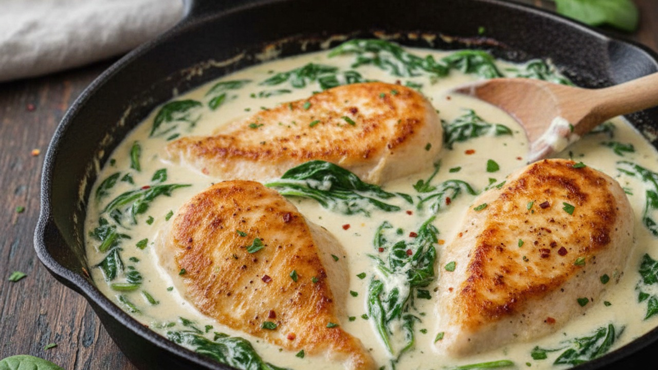 Finish the chicken and wilt the spinach