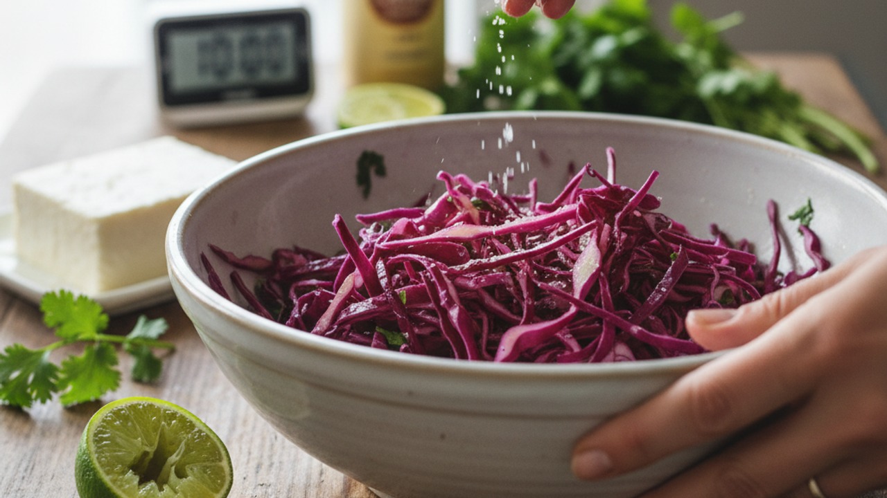 Prepare the quick red cabbage slaw