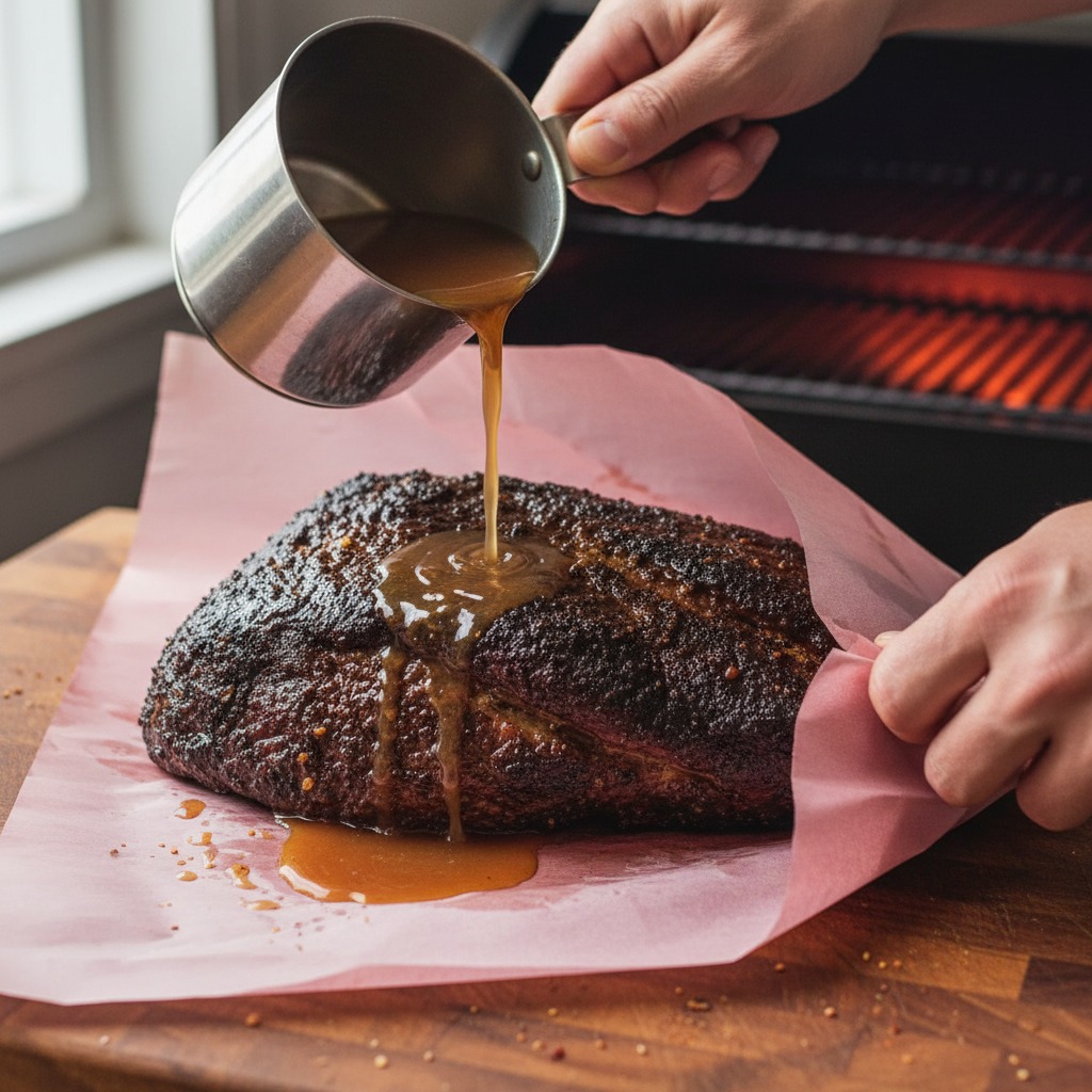 Wrap with broth and continue to target temperature