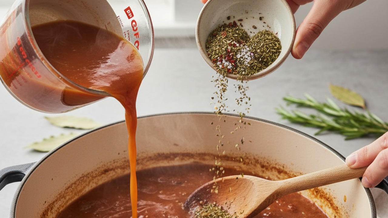 Add tomatoes, broth and seasoning