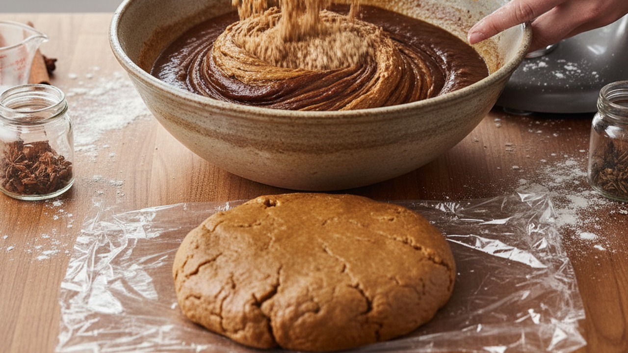 Combine wet and dry to form dough, then chill