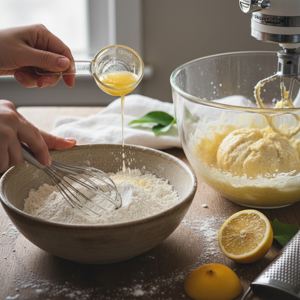 Combine dry ingredients and add lemon juice