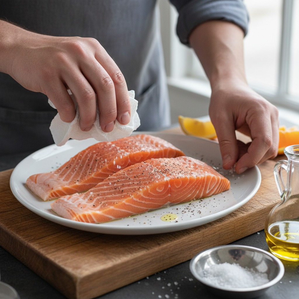 Prep and season the salmon