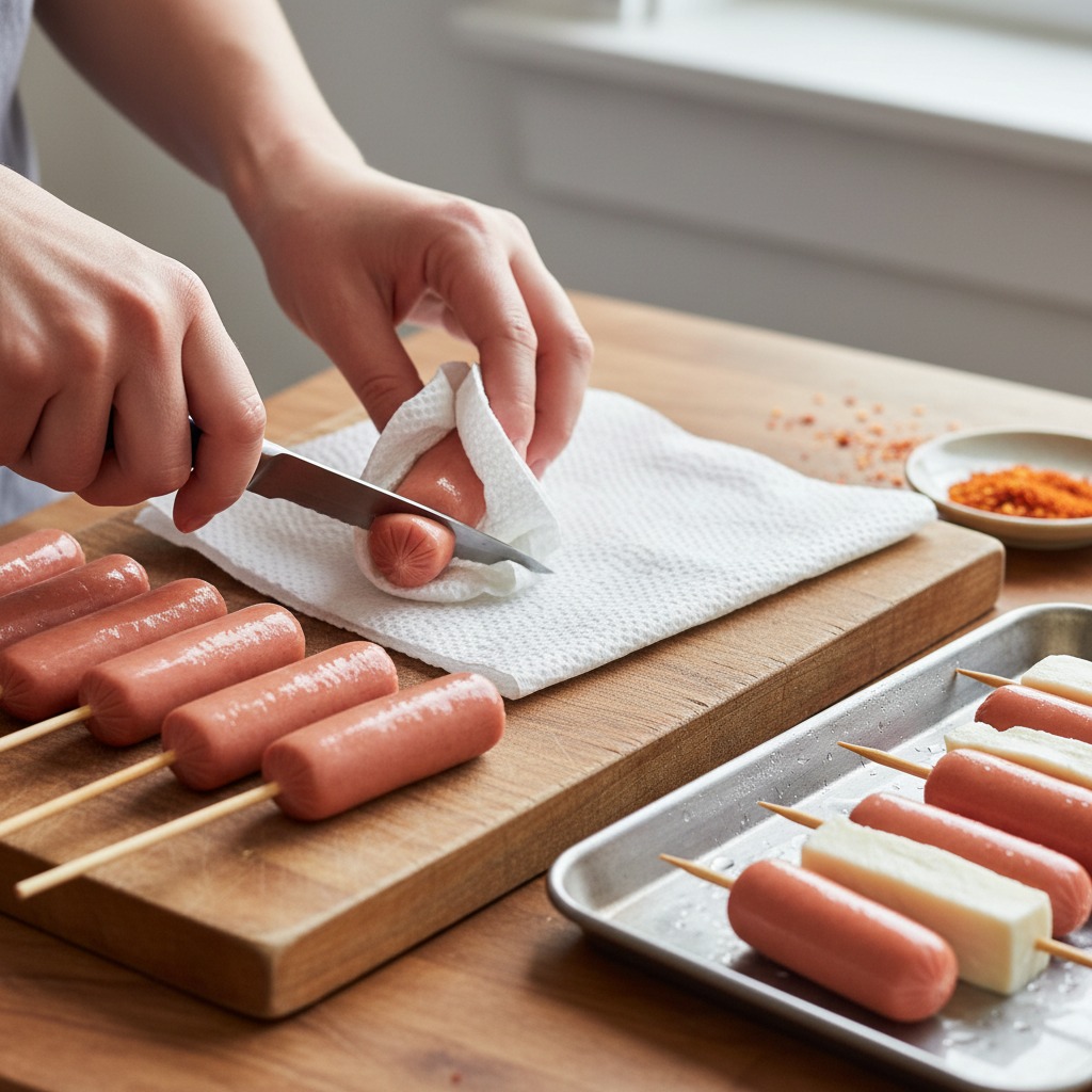Prep the hot dogs and skewers