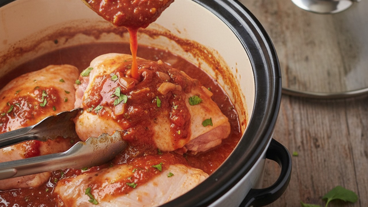 Cook the chicken in the crockpot