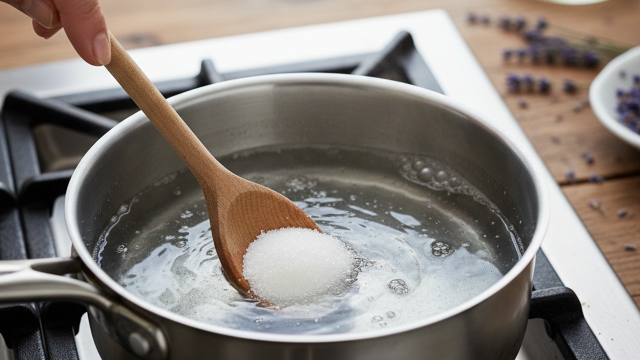 Combine and heat sugar and water