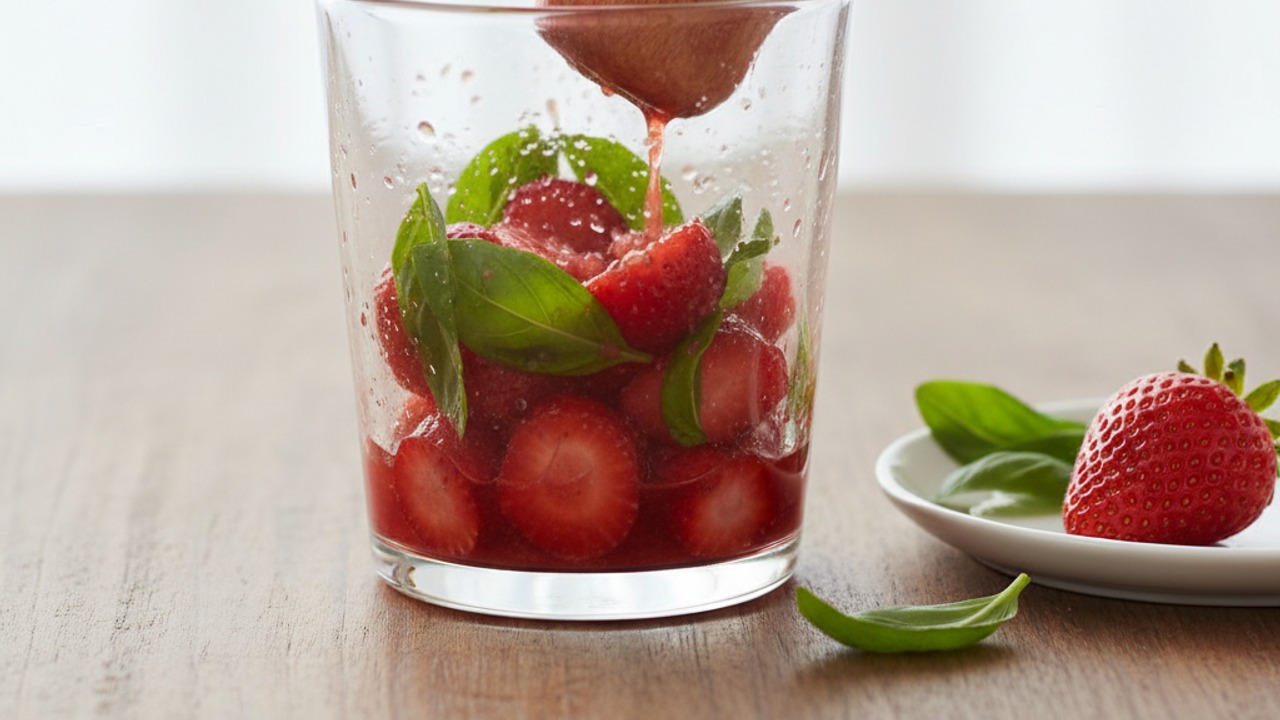Macerate strawberries and basil