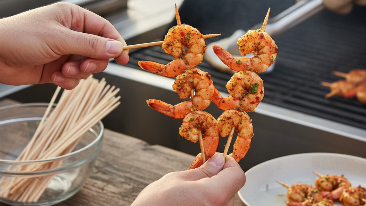 Prepare the grill and skewers