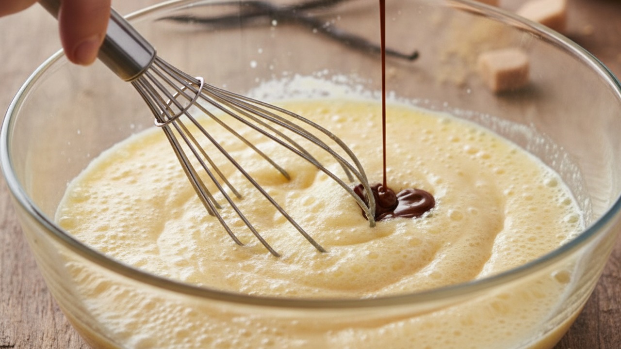 Whisk eggs, sugar and vanilla