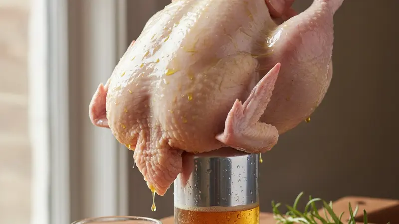 Prepare the beer can and oil rub