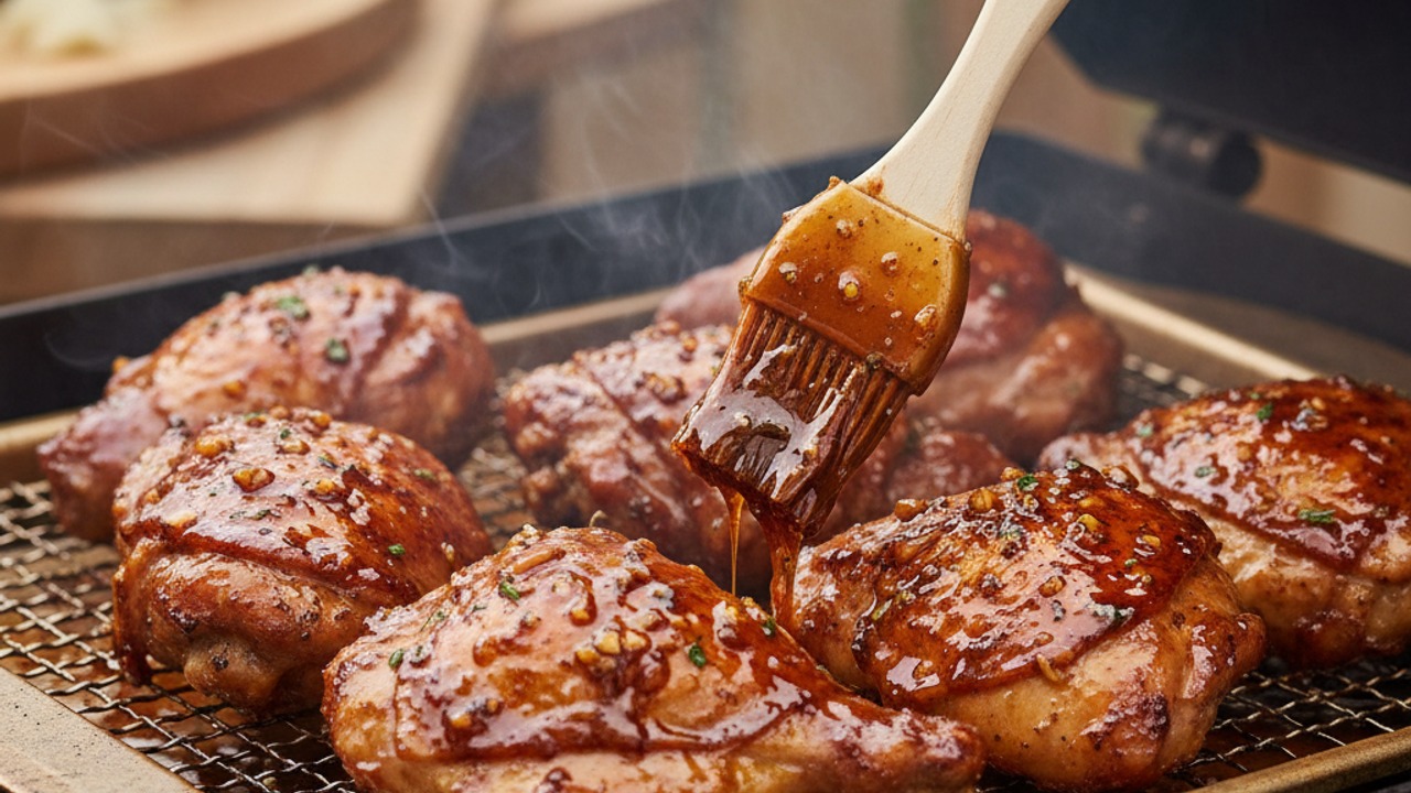 Brush, finish and caramelize the glaze