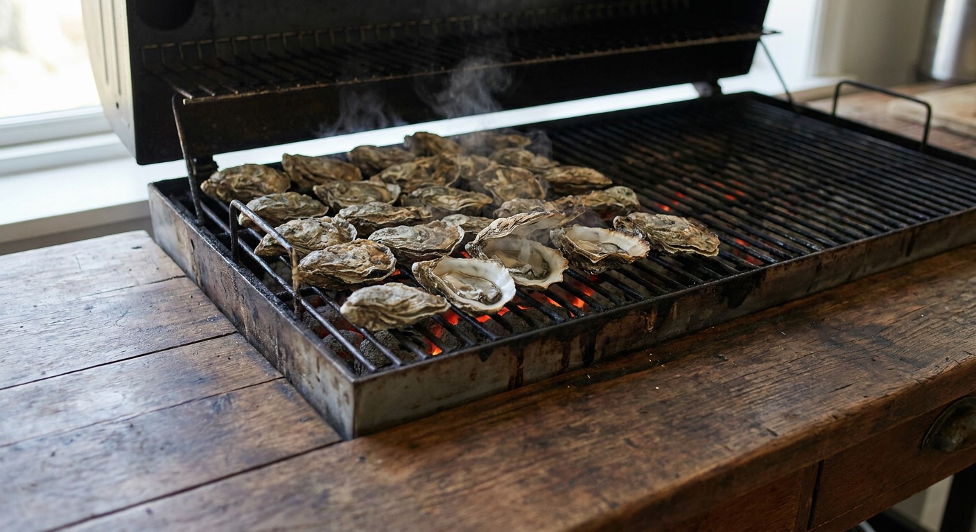 Grill oysters directly over coals until they pop