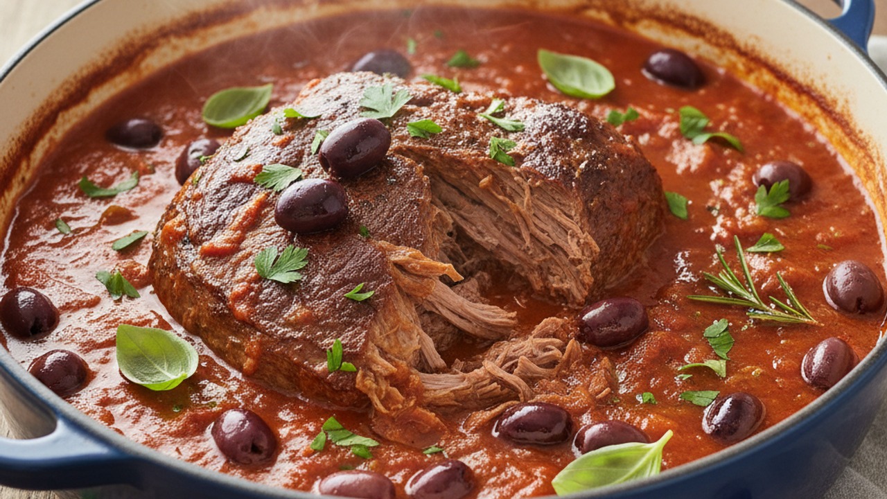Simmer until tender and finish with olives